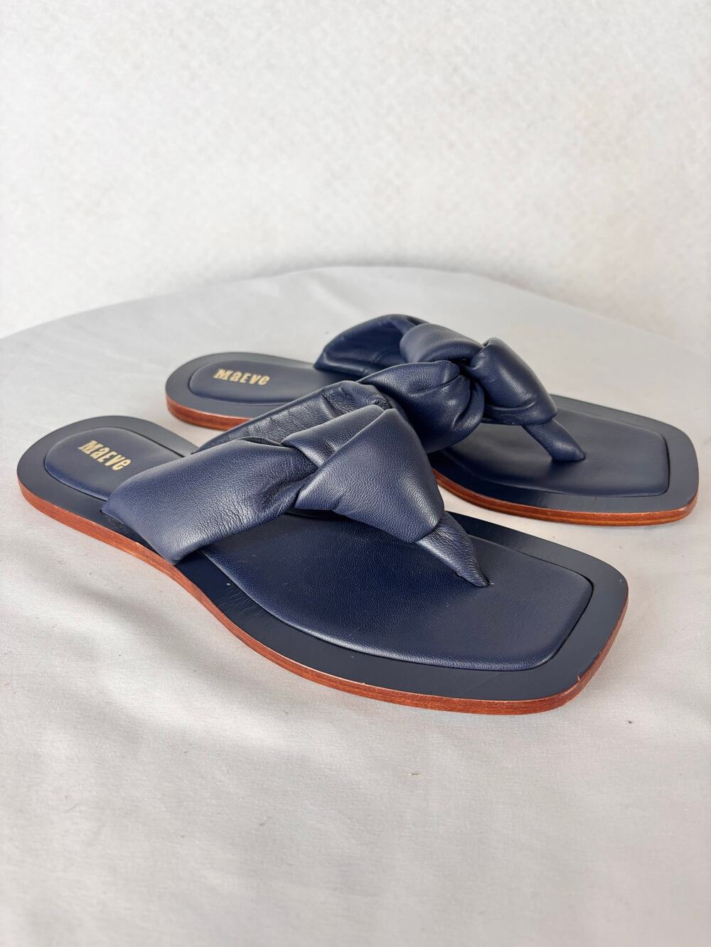 Anthropologie Maeve Navy Knotted Toe-Post Leather Sandals